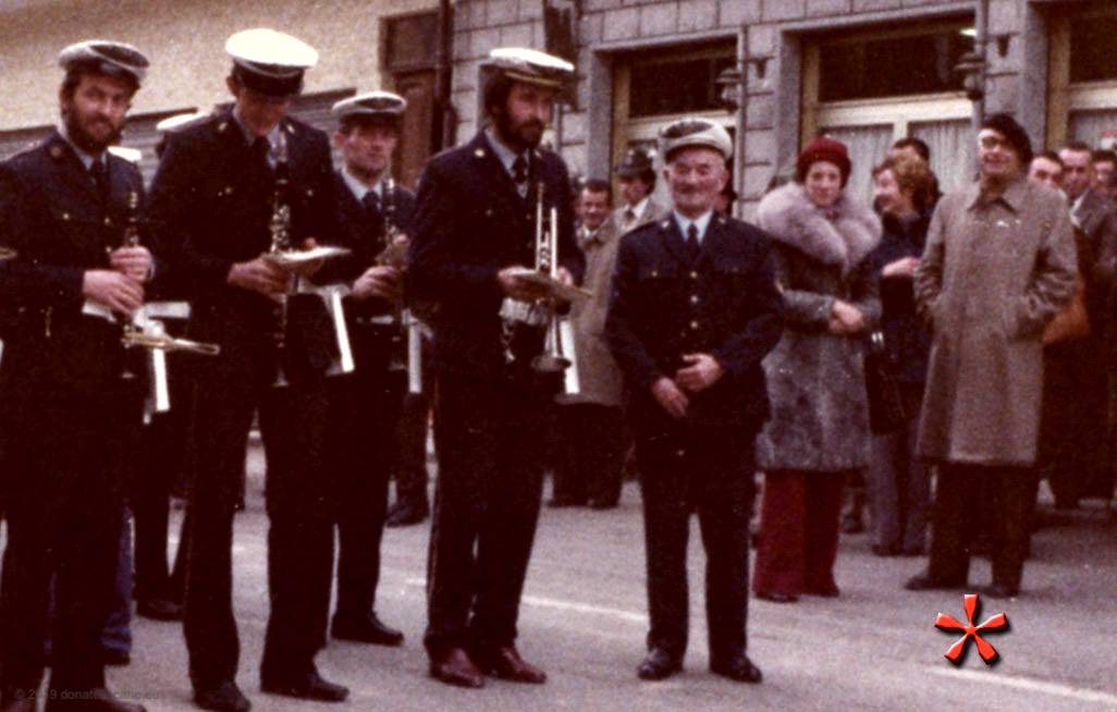 Arnaldo Virando, Presidente onorario del Corpo Bandistico Musicale di Viù, alla festa di Santa Cecilia (1976).